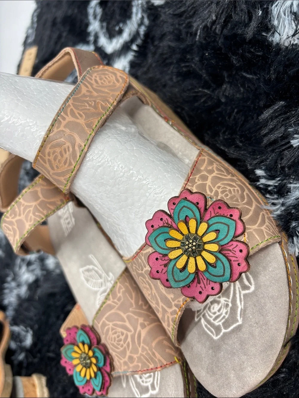 L'Artiste by Spring Step genuine leather cuteness flower wedge sandal shoes 38